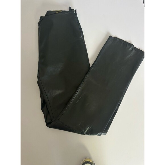 Oscar Piel Black Leather Pants Vintage Raw Hem Boot Cut Y2K 32X33 Side Zip EUC - Picture 3 of 5